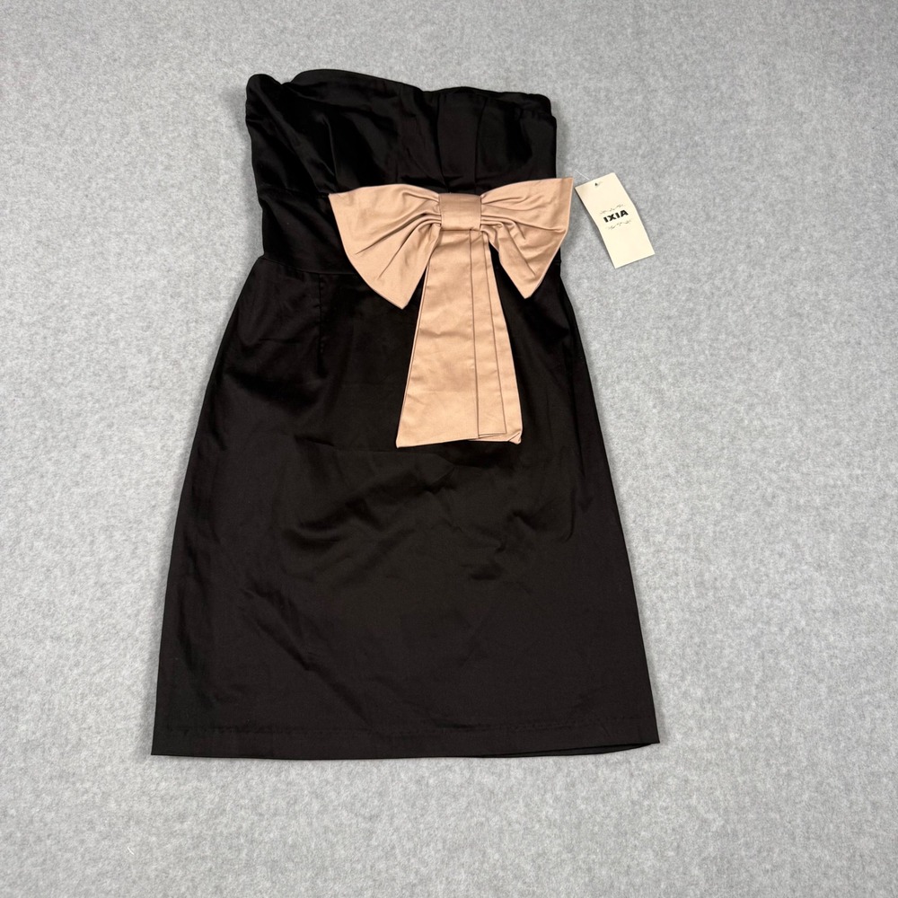 Vintage Y2K Ixia Strapless Cocktail Party Dress Black Tan Micro Mini Small New
